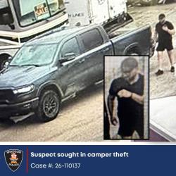 2026-10-10-update-01-vis1 Image of white male suspect and dark pickup truck.